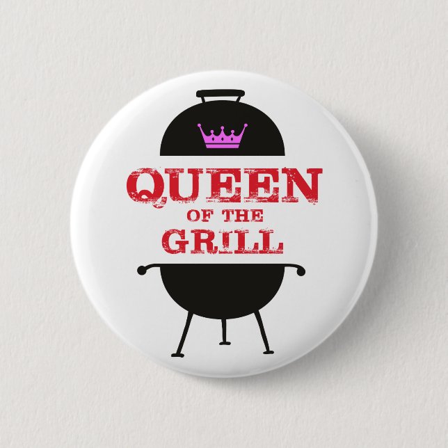 Queen Of The Grill, Pink Crown Red 6 Cm Round Badge (Front)