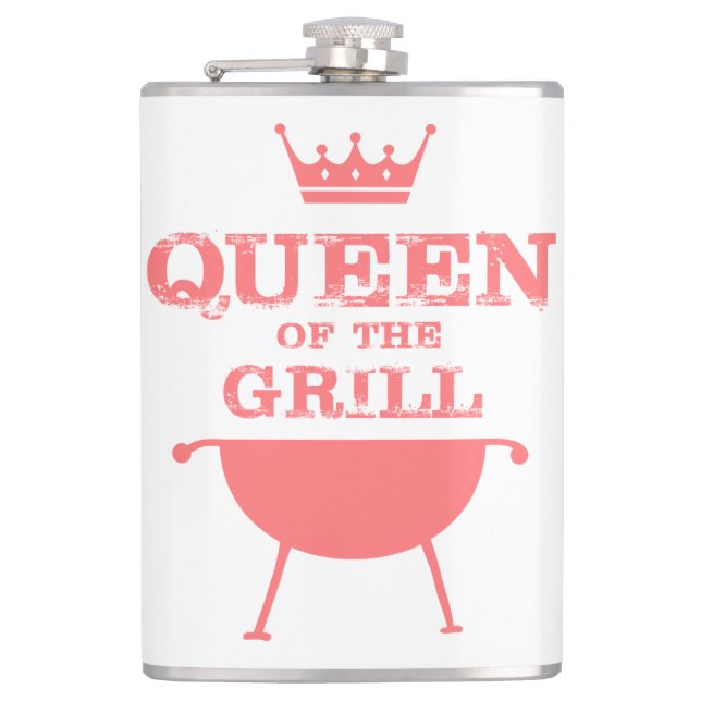 Queen Of The Grill, Pink Hip Flask (Front)