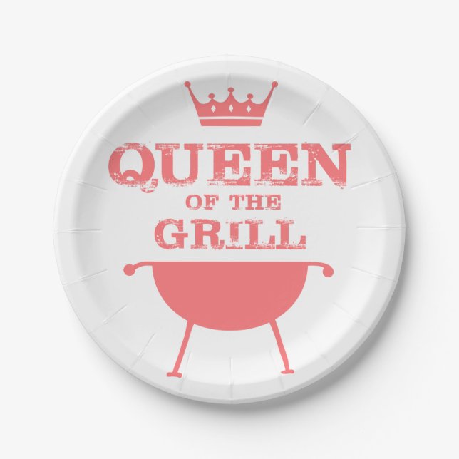 Queen Of The Grill, Pink Paper Plate (Front)