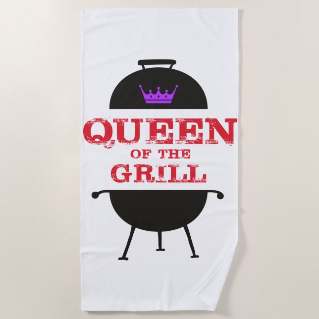 Queen Of The Grill, Purple Crown Red Beach Towel (Front)