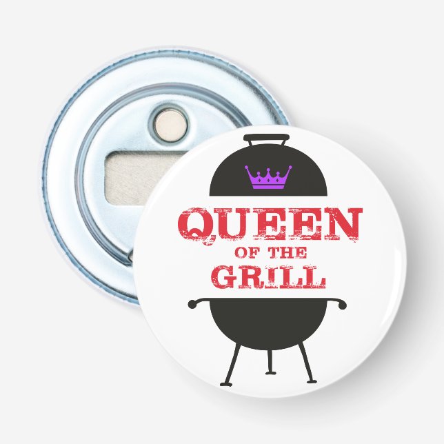 Queen Of The Grill, Purple Crown Red Bottle Opener (Front)
