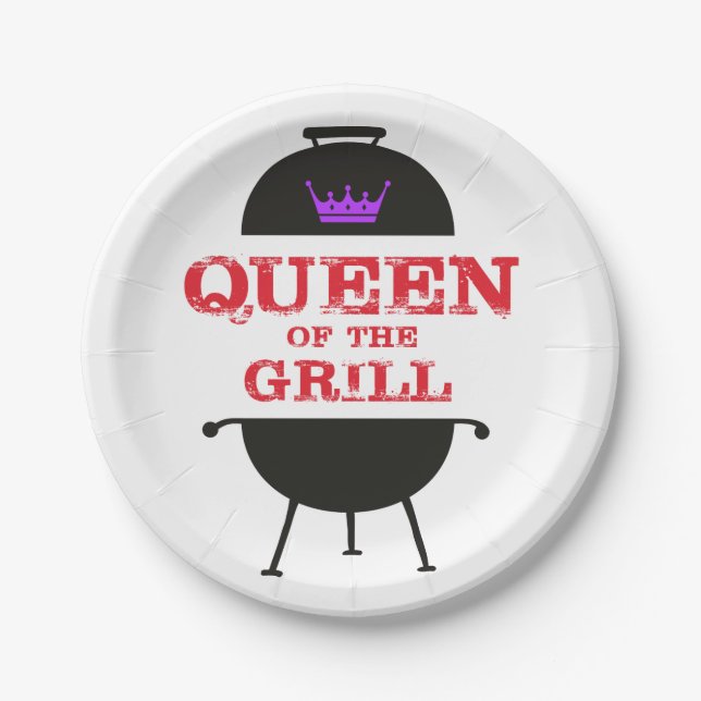 Queen Of The Grill, Purple Crown Red Paper Plate (Front)