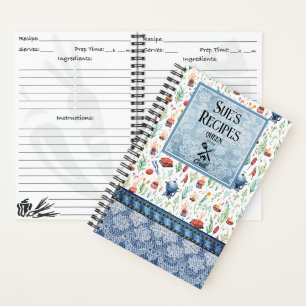 Queen of the Grill Recipes colorful-denim, lace Notebook