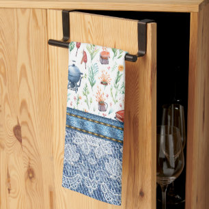 Queen of the Grill Women's colourful-denim, lace  Tea Towel