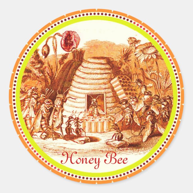 QUEEN OF THE HONEY BEES  IN SKEP / BEEKEEPER CLASSIC ROUND STICKER (Front)