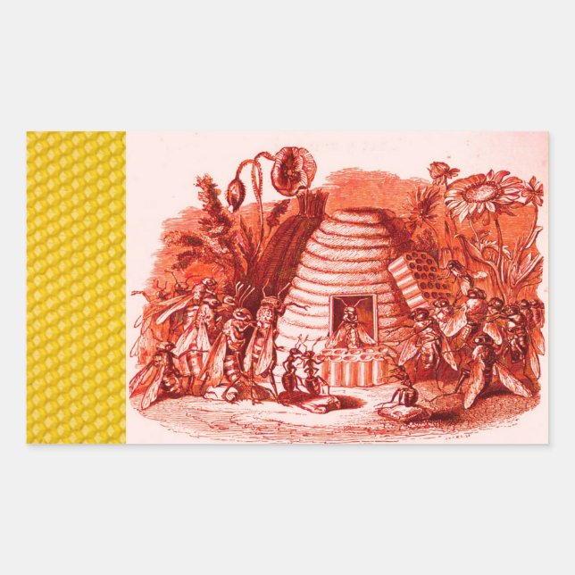 QUEEN OF THE HONEY BEES  IN SKEP / BEEKEEPER RECTANGULAR STICKER (Front)