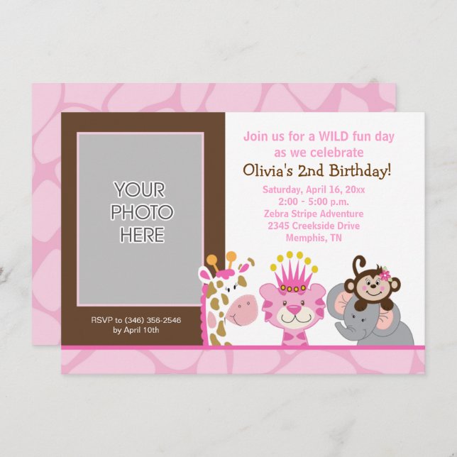 Queen of the Jungle & Friends Birthday Invitation (Front/Back)