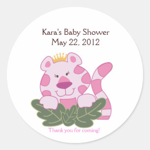 Queen of the Jungle Pink Baby Shower Favour Sticke Classic Round Sticker