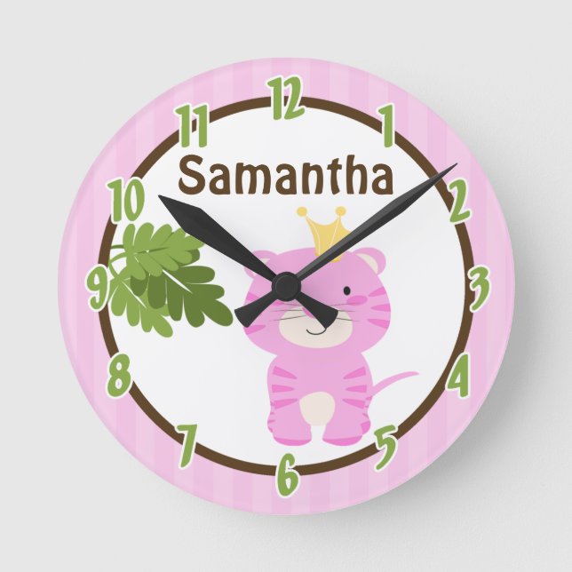 Queen of the Jungle Pink Tiger Personalised Clock (Front)