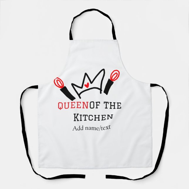 Queen of the kitchen chef cooking add name crown apron (Front)