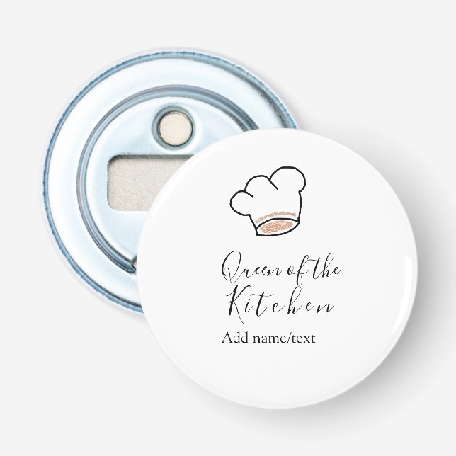 Queen of the kitchen chef cooking add name crown  bottle opener (Front)