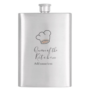 Queen of the kitchen chef cooking add name crown  hip flask