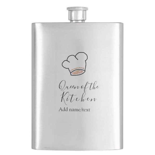 Queen of the kitchen chef cooking add name crown  hip flask (Front)