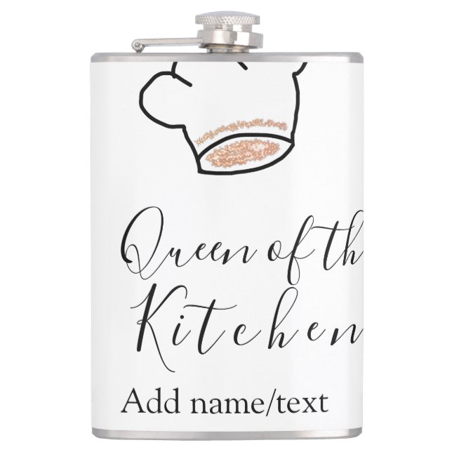 Queen of the kitchen chef cooking add name crown  hip flask (Front)