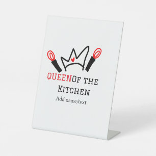 Queen of the kitchen chef cooking add name crown pedestal sign