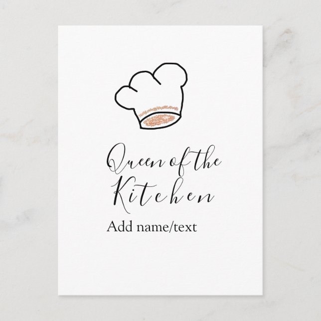 Queen of the kitchen chef cooking add name crown  postcard (Front)