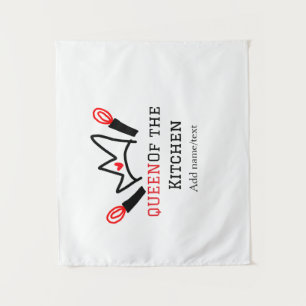 Queen of the kitchen chef cooking add name crown tapestry