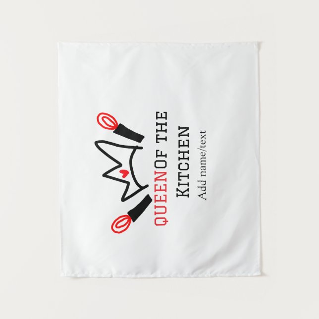 Queen of the kitchen chef cooking add name crown tapestry (Front)