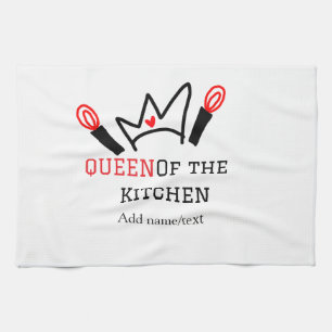 Queen of the kitchen chef cooking add name crown tea towel