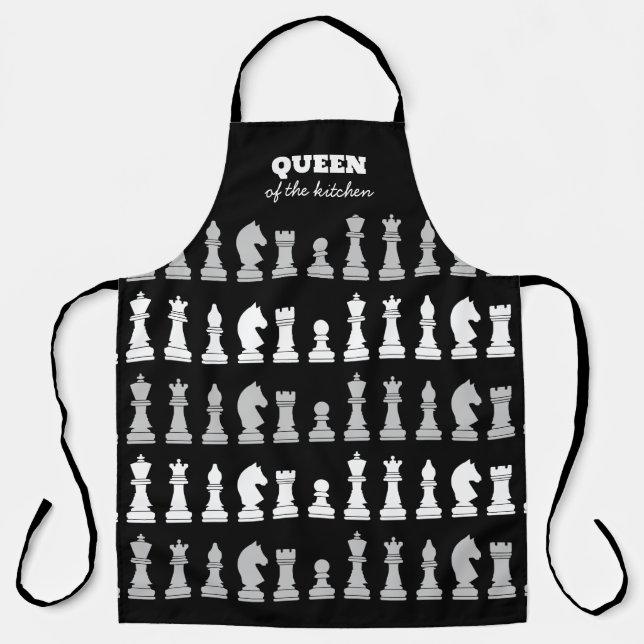 Queen Of the Kitchen Chess Black White Pattern  Ap Apron (Front)