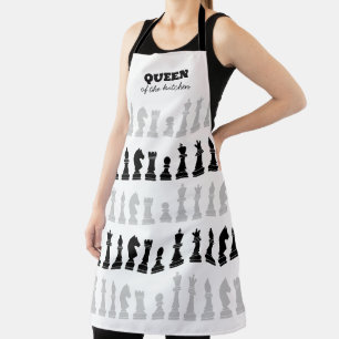 Queen Of the Kitchen Chess Black White Pattern Apron