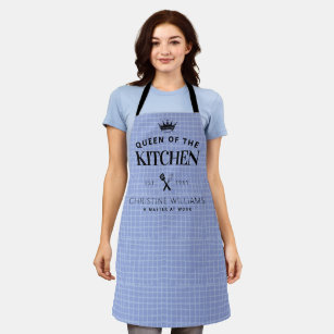 Queen of the Kitchen Crown Foodie Mum Blue Plaid Apron