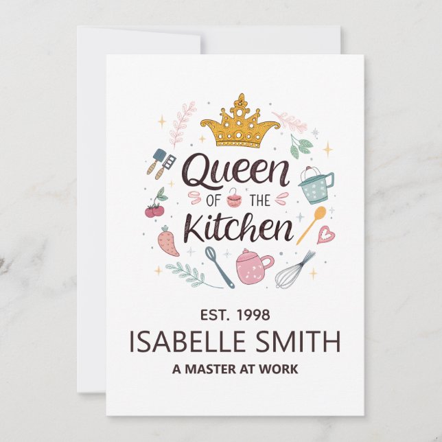 Queen of the Kitchen Custom Name Design Holiday Card (Front)