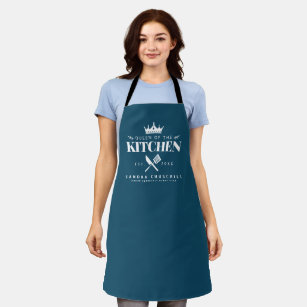 Queen of The Kitchen Lady Chef Personalised Blue Apron