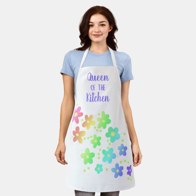 Queen of the Kitchen Rainbow Flowers Apron (Worn)