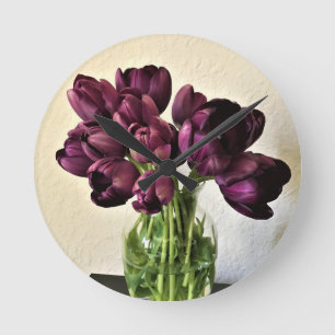 Queen of the Night Tulips Round Clock