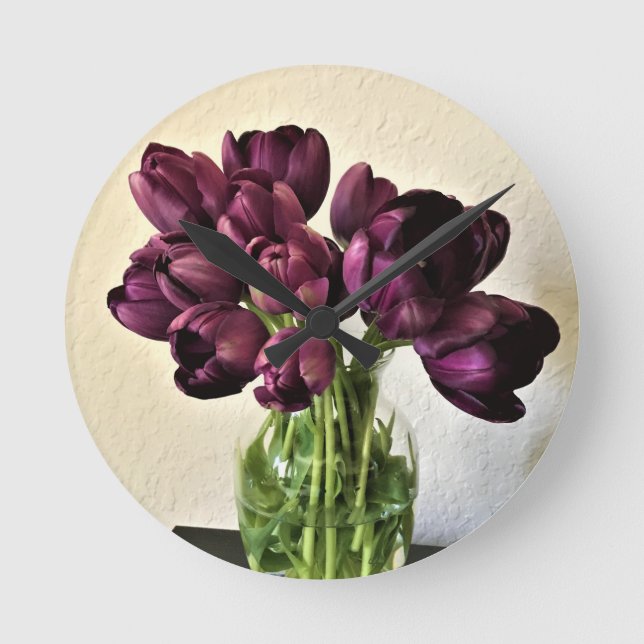 Queen of the Night Tulips Round Clock (Front)