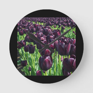 Queen of the Night Tulips Round Clock