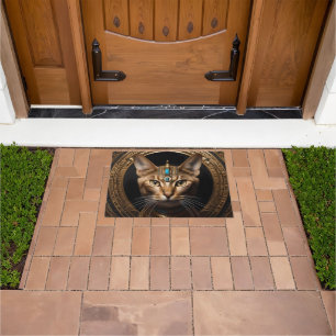 Queen of the Nile: Cleopatra the Cat in Headdress Doormat