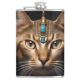 Queen of the Nile: Cleopatra the Cat in Headdress Hip Flask