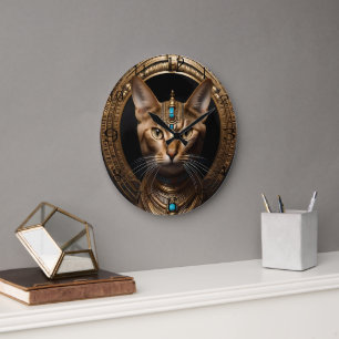 Queen of the Nile: Cleopatra the Cat in Headdress Large Clock