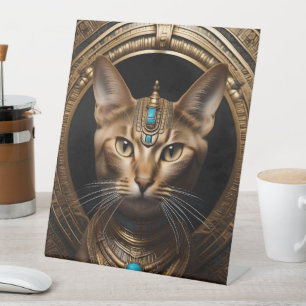 Queen of the Nile: Cleopatra the Cat in Headdress Pedestal Sign