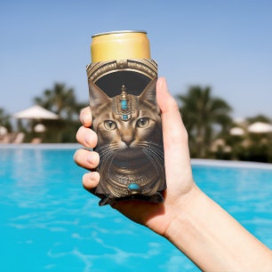 Queen of the Nile: Cleopatra the Cat in Headdress Seltzer Can Cooler