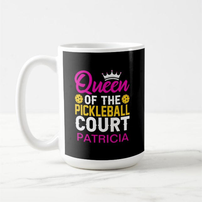 Queen of the Pickleball Court Fun Monogram Name Coffee Mug (Left)