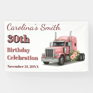 Queen of the Road Birthday Female Truck Driver Banner