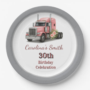 Queen of the Road Birthday Female Truck Driver Paper Plate
