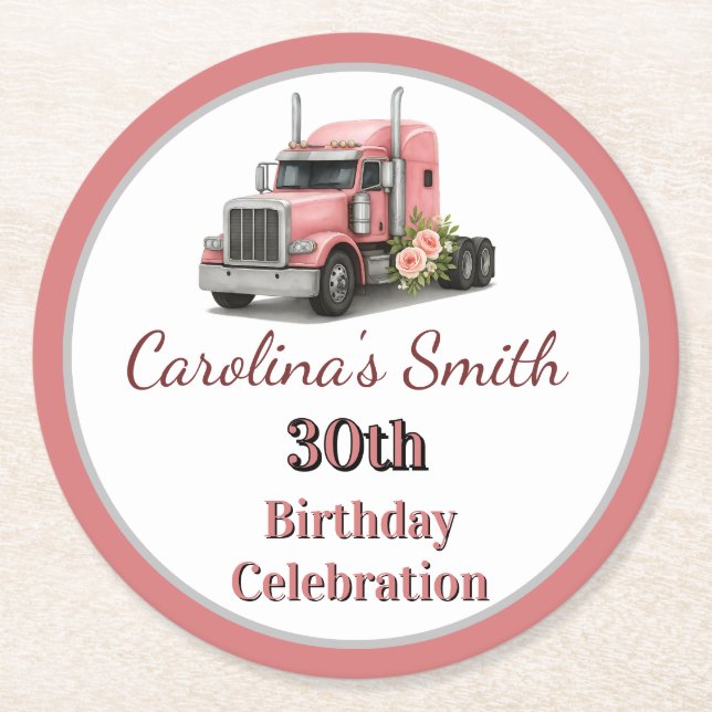 Queen of the Road Birthday Female Truck Driver Round Paper Coaster (Front)