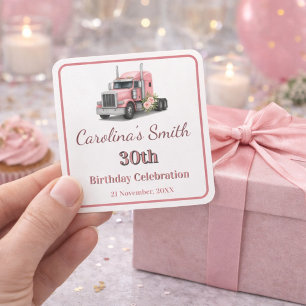 Queen of the Road Birthday Female Truck Driver Square Sticker