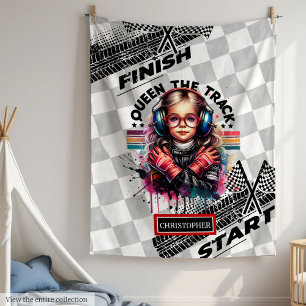 Queen of the Track Racing Sport Car Birthday Girl Fleece Blanket