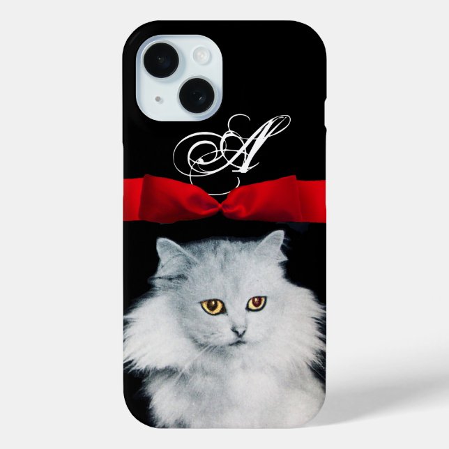 QUEEN OF WHITE CATS WITH RED RIBBON MONOGRAM Case-Mate iPhone CASE (Back)