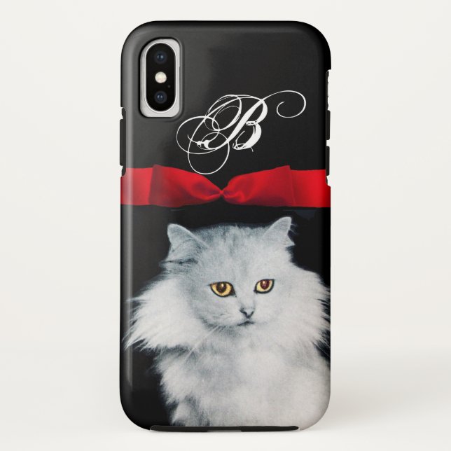QUEEN OF WHITE CATS WITH RED RIBBON MONOGRAM Case-Mate iPhone CASE (Back)