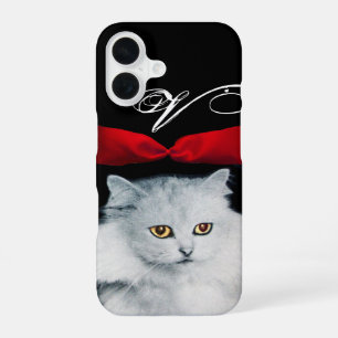 QUEEN OF WHITE CATS WITH RED RIBBON MONOGRAM iPhone 16 CASE