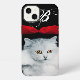 QUEEN OF WHITE CATS WITH RED RIBBON MONOGRAM iPhone CASE