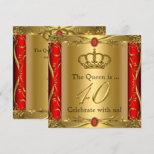 Queen or King Regal Red Gold 40th Birthday Party Invitation