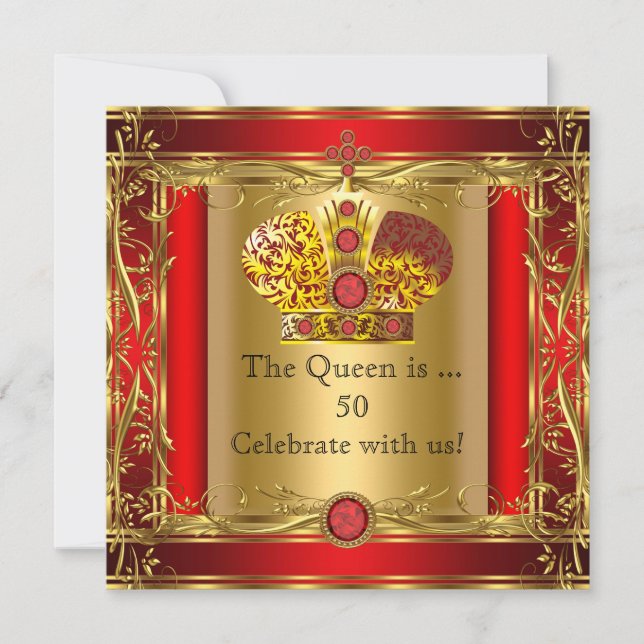 Queen or King Regal Red Gold 50th Birthday Party Invitation (Front)