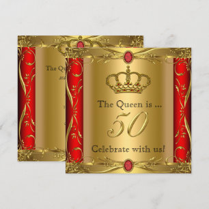 Queen or King Regal Red Gold 50th Birthday Party Invitation